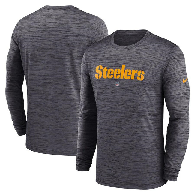 Men's Pittsburgh Steelers Black Sideline Team Velocity Performance Long Sleeve T-Shirt